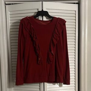 Evy’s Tree Elegant Ruffled Red Sweatshirt Top